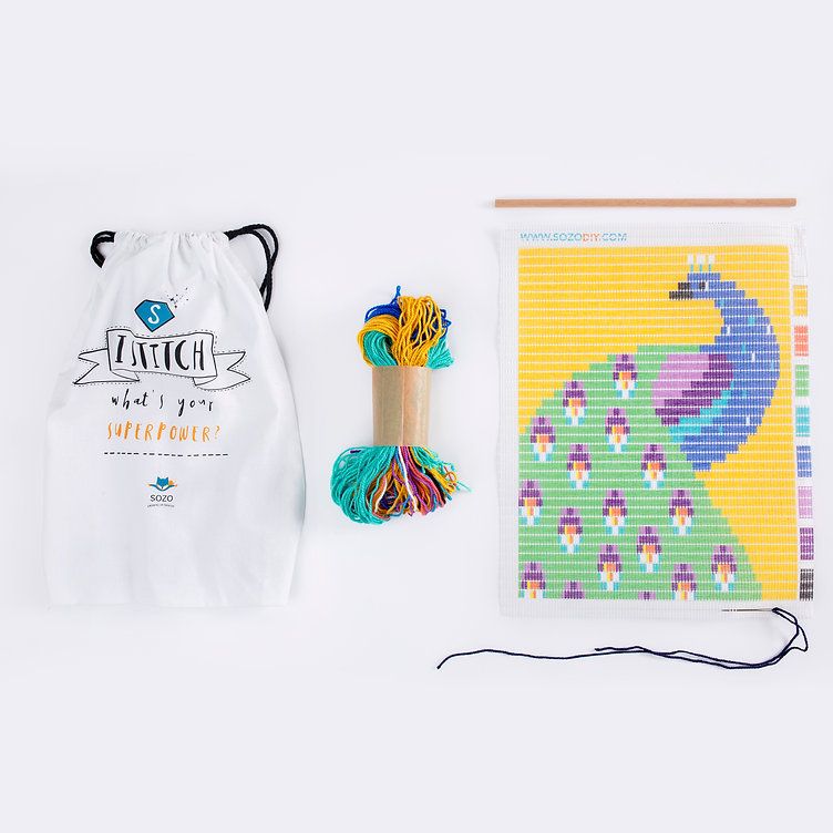 Kit per il ricamo Sozo - Quadretti da parete a punto croce per bambini in  vari colori, stimola la concentrazione