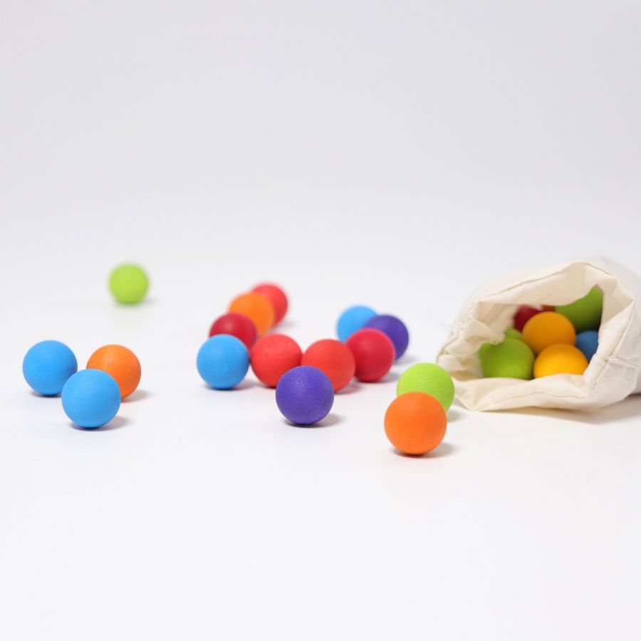 Gioco in legno Grimms- Small Wooden Marbles, Piccole palline colorate in  legno, per bambini dai 3 anni