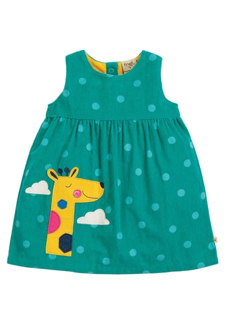 Vestito da bambina Frugi - Lily Cord Dress Topaz Blue Polka/Giraffe, abito  da bambina