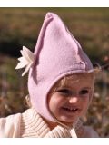 Cappellino per bambini Pickapooh in cotone e  lana Marie Rosa con Fiore bianco
