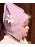 Cappellino per bambini Pickapooh in cotone e  lana Marie Rosa con Fiore bianco