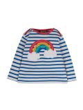 Maglietta per bambini in cotone biologico Frugi – Bobby cobalt stripe/rainbow