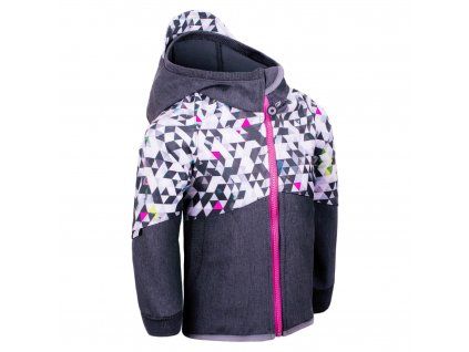 Giacca da bambino in softshell Unuo- Triangoli bianchi e rosa