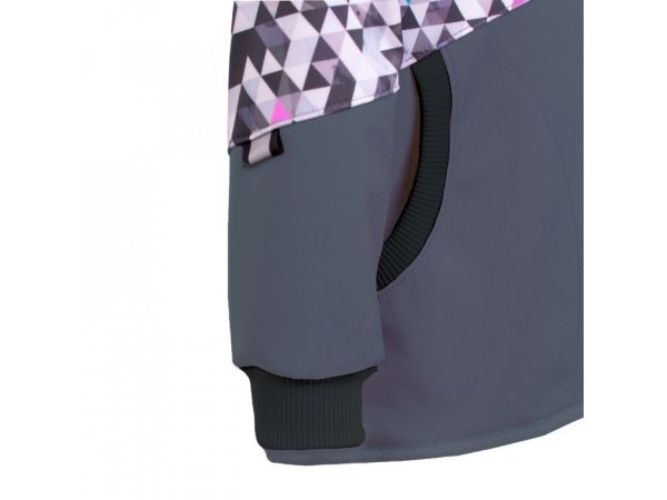 Giacca da bambino in softshell Unuo- Triangoli bianchi e rosa