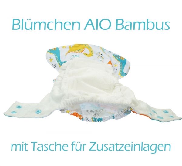 Pannolino lavabile Blümchen - All in one in bambù -Melon con bottoni