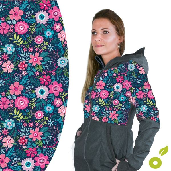 Giacca da donna in softshell Unuo- Antracite con i fiorellini