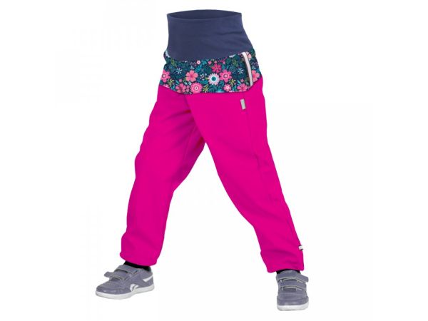  Pantalone da bambino in softshell impermabile Unuo- Fucsia con fiorellini