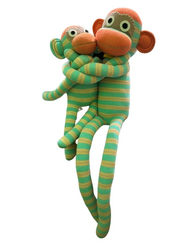 Bambola di stoffa Hickups - Scimmia Verde acqua e beige in varie misure