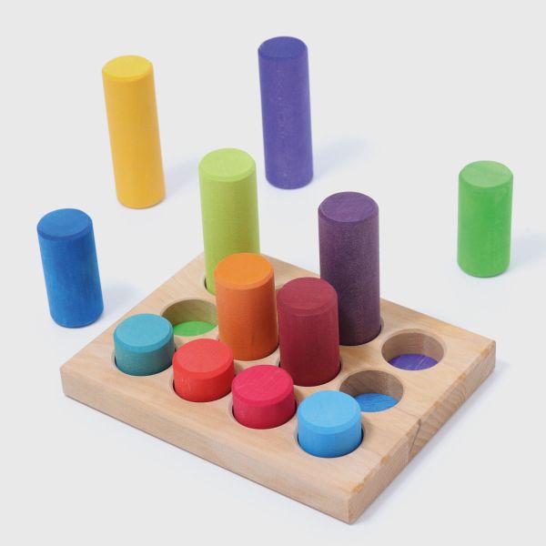 Gioco in legno Grimm's- Gioco impilabile Piccoli rulli arcobaleno