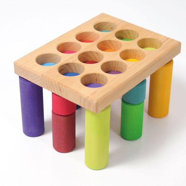 Gioco in legno Grimm's- Gioco impilabile Piccoli rulli arcobaleno