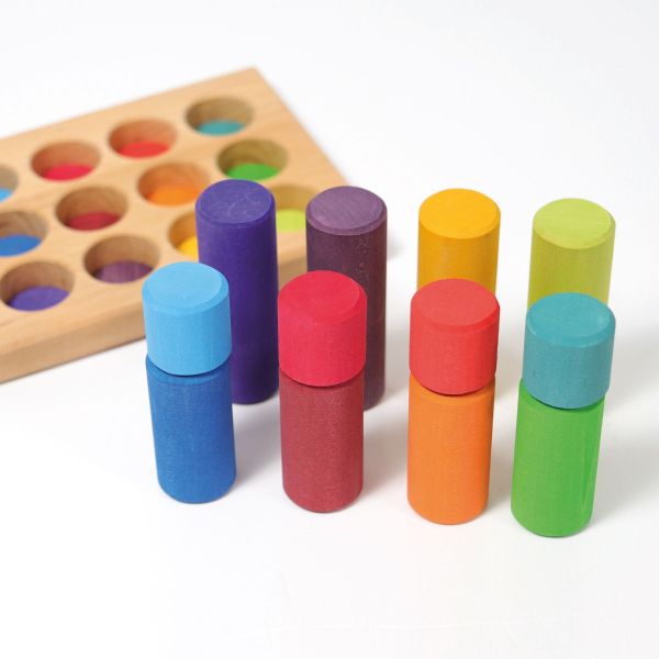 Gioco in legno Grimm's- Gioco impilabile Piccoli rulli arcobaleno