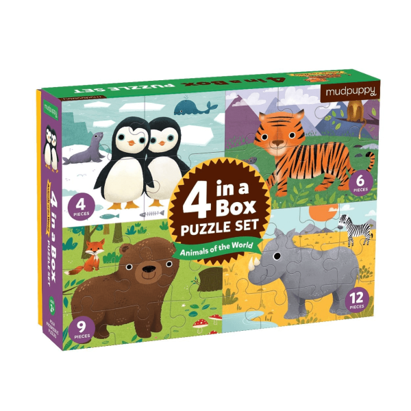  Mudpuppy - Animals of the worl - 4-in-a-box Puzzle Set