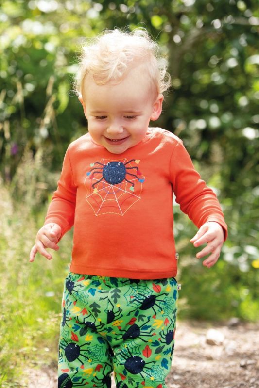 Maglietta per bambini in cotone biologico Frugi – Adventure Tiger Orange/Spider