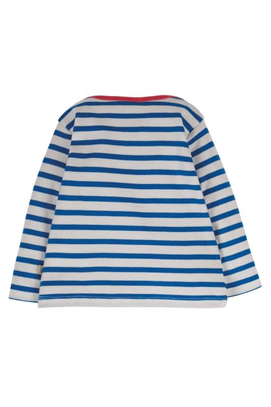 Maglietta per bambini in cotone biologico Frugi – Bobby cobalt stripe/rainbow