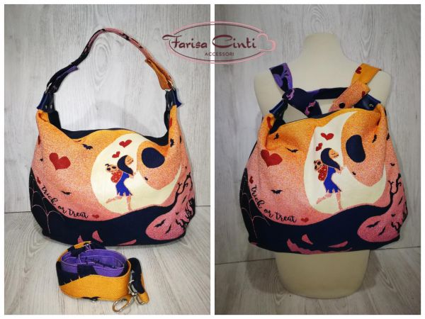 Borsa con scrap di fascia Farisa Cinti- Mini travel bag Trick or treat arancione