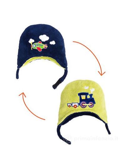 Cappello invernale reversibile in pile FlapJackKids - Treno/Aereoplano