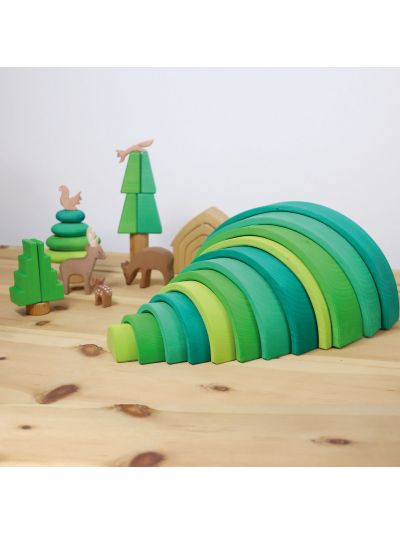 Gioco in legno Grimm's- Arcobaleno Grimm's in 12 pezzi in legno- Forest green