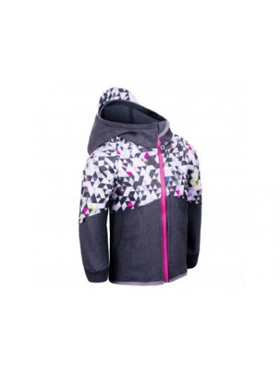 Giacca da bambino  in softshell Unuo- Triangoli bianchi e rosa