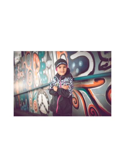 Giacca da bambino in softshell Unuo- Triangoli bianchi e rosa