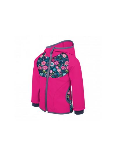 Giacca da bambino  in softshell Unuo- Rosa con fiorellini