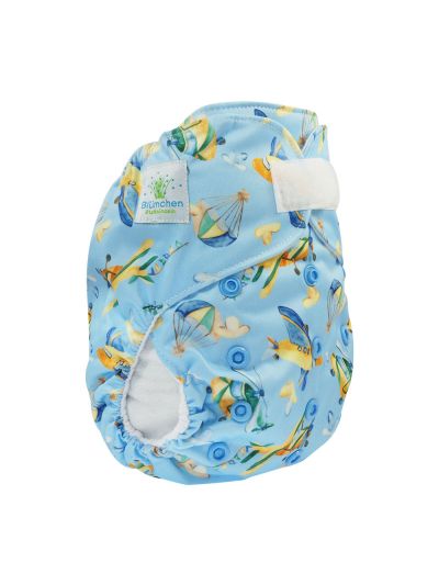Pannolino lavabile Blümchen - Pocket - Airplanes con velcro- senza inserti