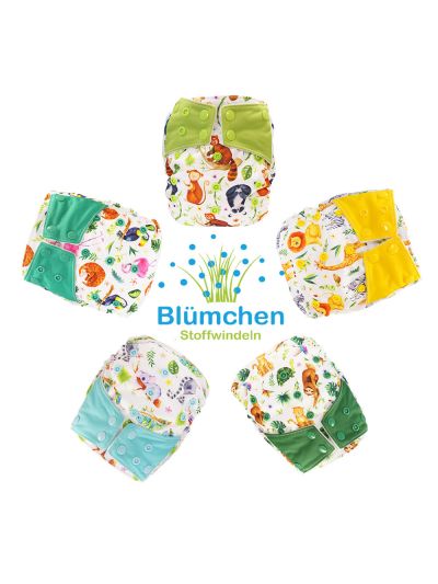 Pannolino lavabile Blümchen - All in one in bambù Wildlife Edition con bottoni in vari colori