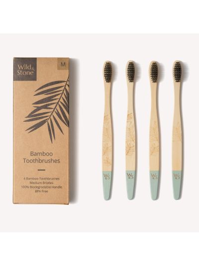 Spazzolino da denti in bambù Wild & Stone per adulti - Setole medie (confezione da 4 pezzi)