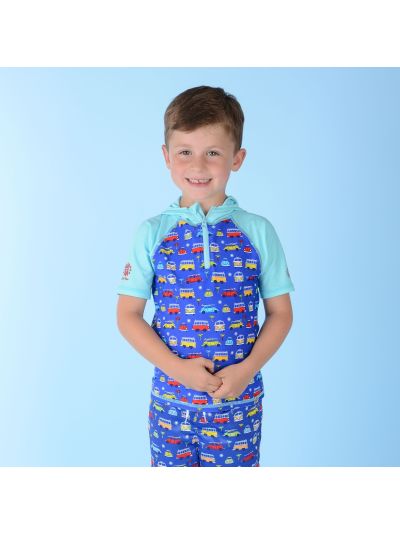 Volkswagen - Magliettina per bambino con cappuccio e Filtro Anti-Uv - Azzurra