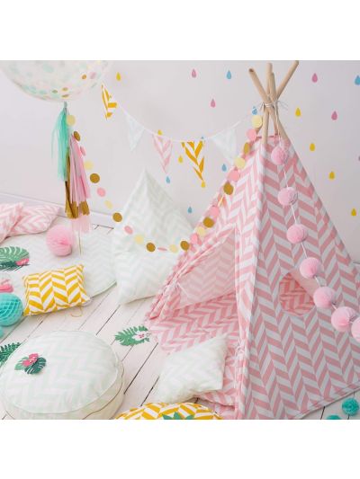 Tenda Teepee Set Wigiwama- Pink herringbone