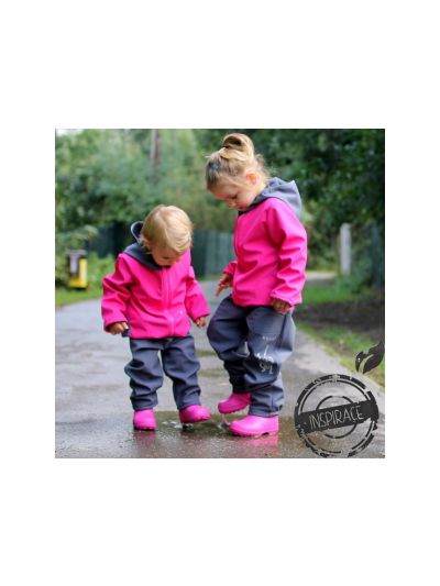  Pantalone da bambino in softshell impermabile Unuo- Fucsia con fiorellini