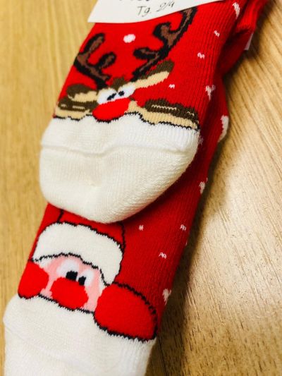 Calzini antiscivolo per tutta la famiglia in varie taglie- Renna con Babbo Natale