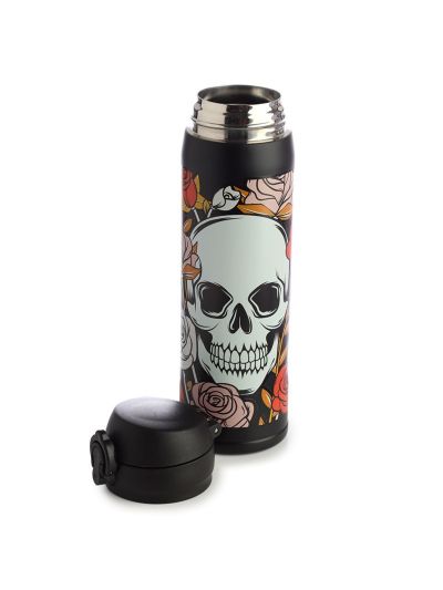 Borraccia Termica Puckator in Acciaio con Chiusura Ermetica - Teschi e Rose