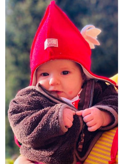 Cappellino per bambini Pickapooh in cotone e lana Marie Rosso con Fiore bianco