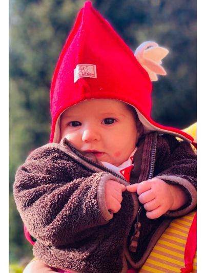 Cappellino per bambini Pickapooh in cotone e  lana Marie Rosso con Fiore bianco