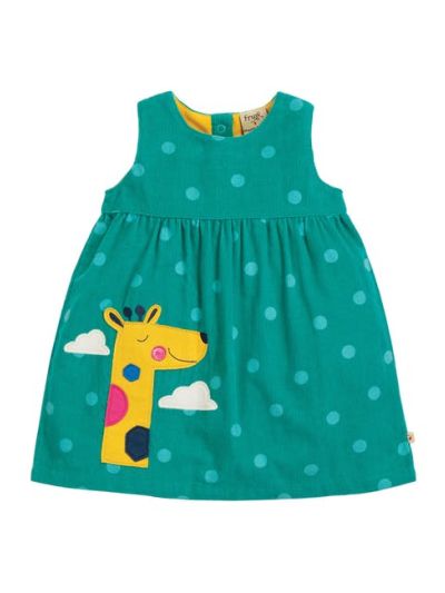 Vestito da bambina Frugi - Lily Cord Dress Topaz Blue Polka/Giraffe