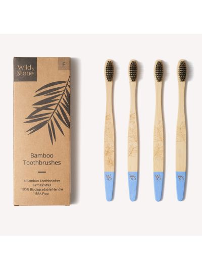 Spazzolino da denti in bambù Wild & Stone per adulti - Setole dure (confezione da 4 pezzi)