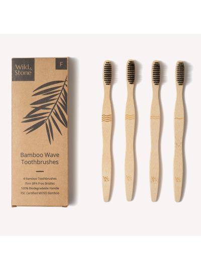 Spazzolino da denti in bambù Wild & Stone per adulti - Setole ondulate dure (confezione da 4 pezzi)