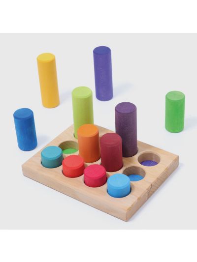 Gioco in legno Grimm's- Gioco impilabile Piccoli rulli arcobaleno