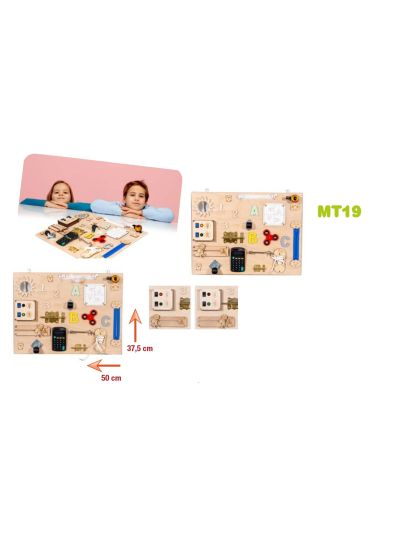 Gioco in legno 3Toys- Pannello montessoriano con 16 attività