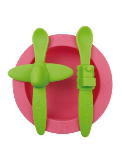 Ooga - Set per la pappa in silicone - rosa/verde