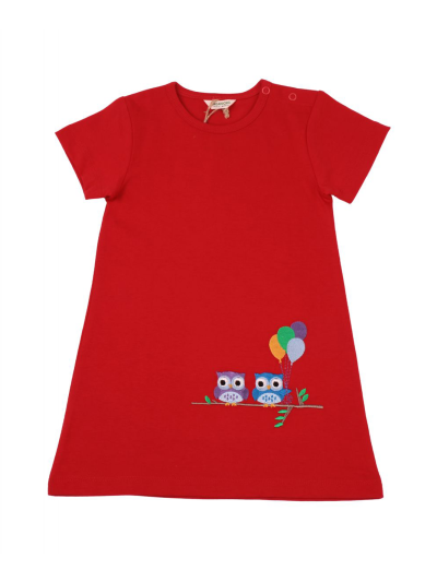Organickid - Vestito gufo rosso 9/12 mesi 
