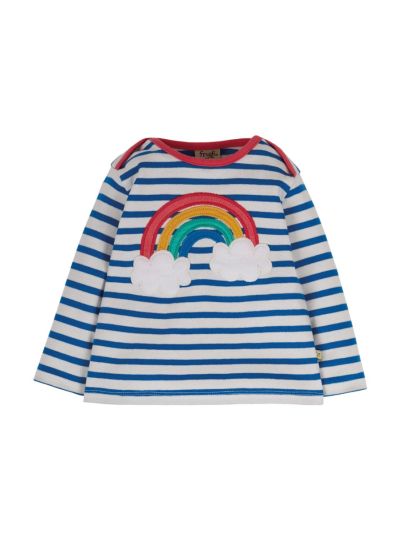 Maglietta per bambini in cotone biologico Frugi – Bobby cobalt stripe/rainbow