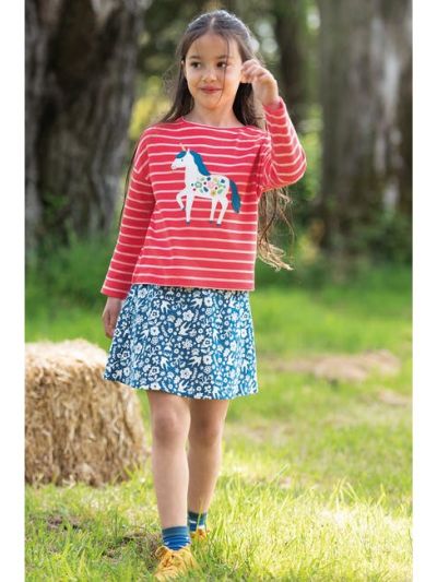 Maglietta per bambini in cotone biologico Frugi – Tori Boxy Watermelon Stripe/Unicorn