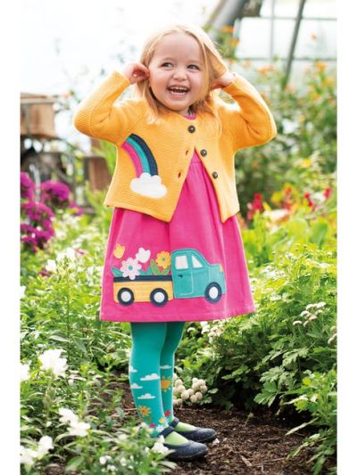 Vestito da bambina Frugi - Flamingo/Flower Truck