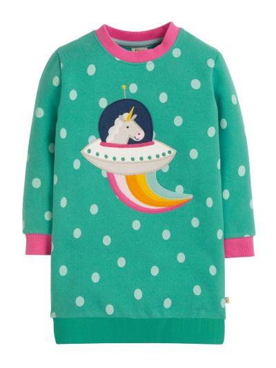 Vestito da bambina Frugi – Eloise Jumper Dress Topaz Blue Polka/Unicorn