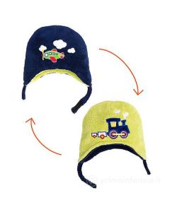Cappello invernale reversibile in pile FlapJackKids - Treno/Aereoplano