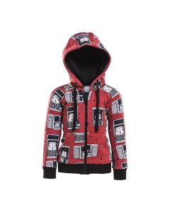Felpa da bambino con cerniera IGI Natur – Allover Rain Watchers Print on Red