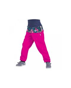  Pantalone da bambino in softshell impermabile Unuo- Fucsia con fiorellini