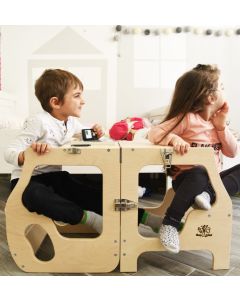 Torre montessoriana convertibile Baby wood- Torre d'apprendimento in legno a doppia seduta- naturale