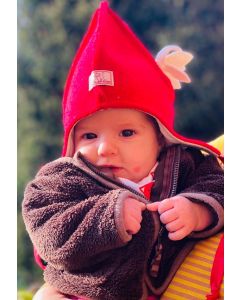 Cappellino per bambini Pickapooh in cotone e lana Marie Rosso con Fiore bianco